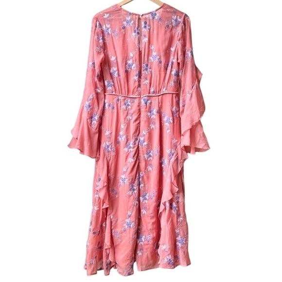 NWT LA MAISON TALULAH Sonder coral floral long sleeve ruffle midi dress Sz M - Picture 7 of 16